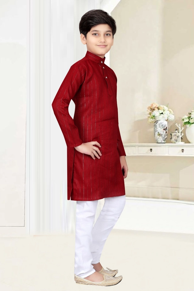 Cotton Full Sleeves Kurta with Pyjama for Boys (Red & White, 3-5 Years)