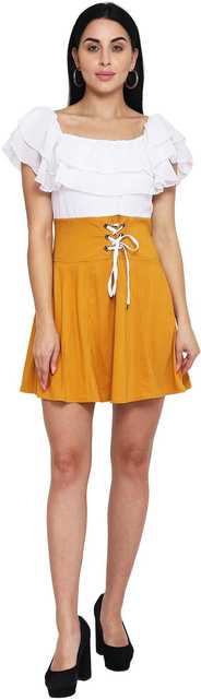 Stylish New Cotton Lycra Blend Women Solid Off Shoulder Dress (Yellow, M) (ITN-77)