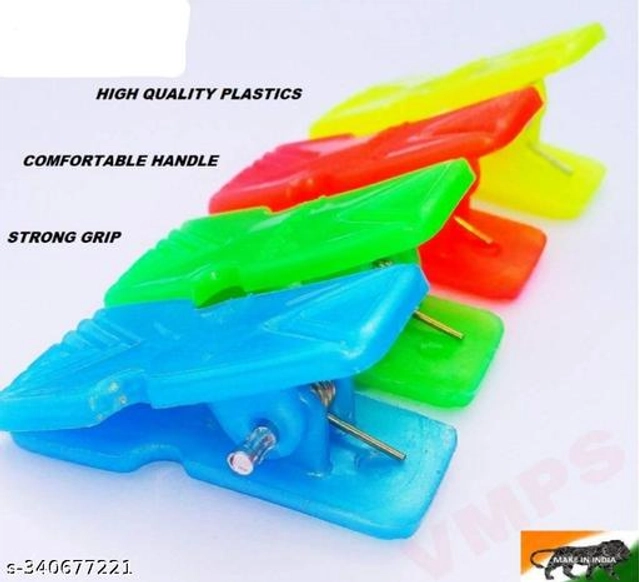 Plastic Cloth Hangers (6 Pcs) with 10 Pcs Cloth Clips (Multicolor, Set of 2)