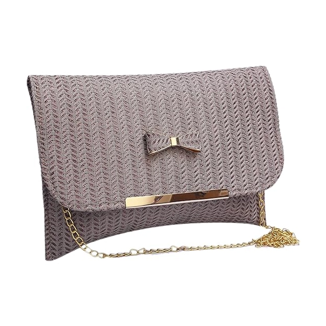 Golden Chain Bowed Women Sling Bag(Grey)