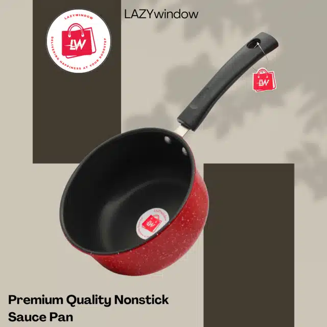 LAZYwindow Metal Nonstick Sauce Pan with Whisker (Pack of 2) (Red, 1.5 L)