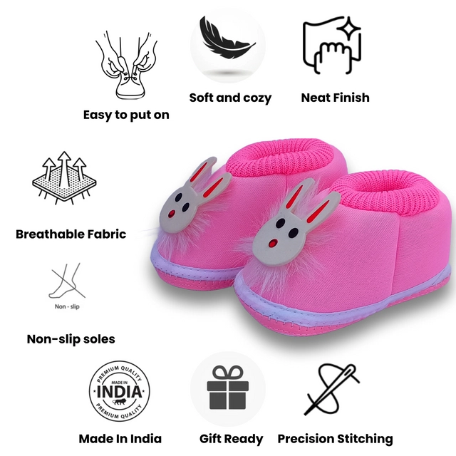 Cotton Booties for Infants (Baby Pink, 0-3 Months)