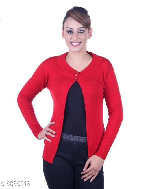 Acrylic Solid Sweater for Women (Red, M)