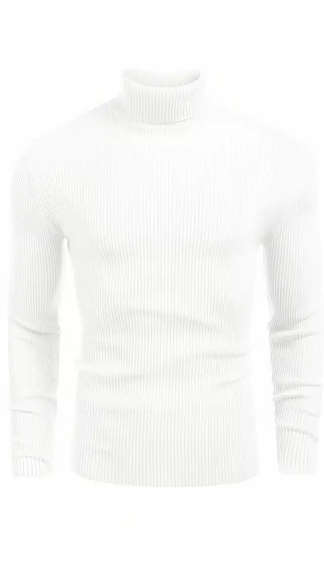 Cotton Blend High Neck Sweater for Men (White, S)