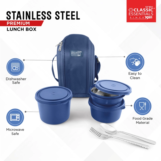 Stainless Steel Microwave Safe Lunch Box Set (Blue, Set of 1)