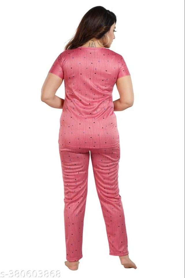 Polyester Nightsuit for Women (Peach, M)