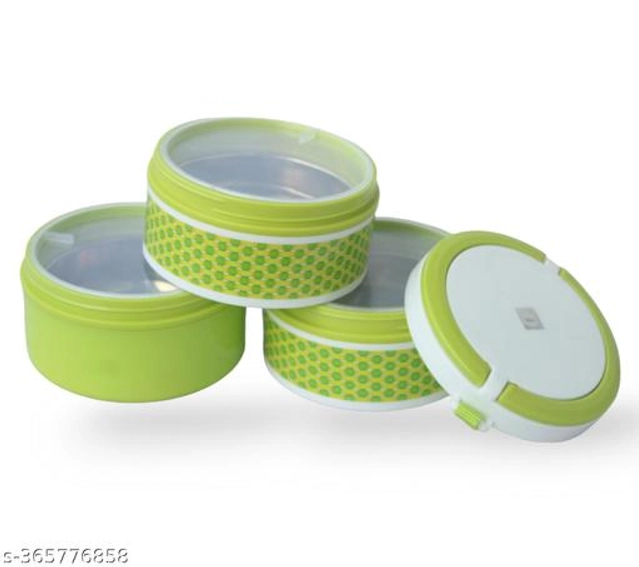 Plastic 3 Layer Lunch Box (Green & White)