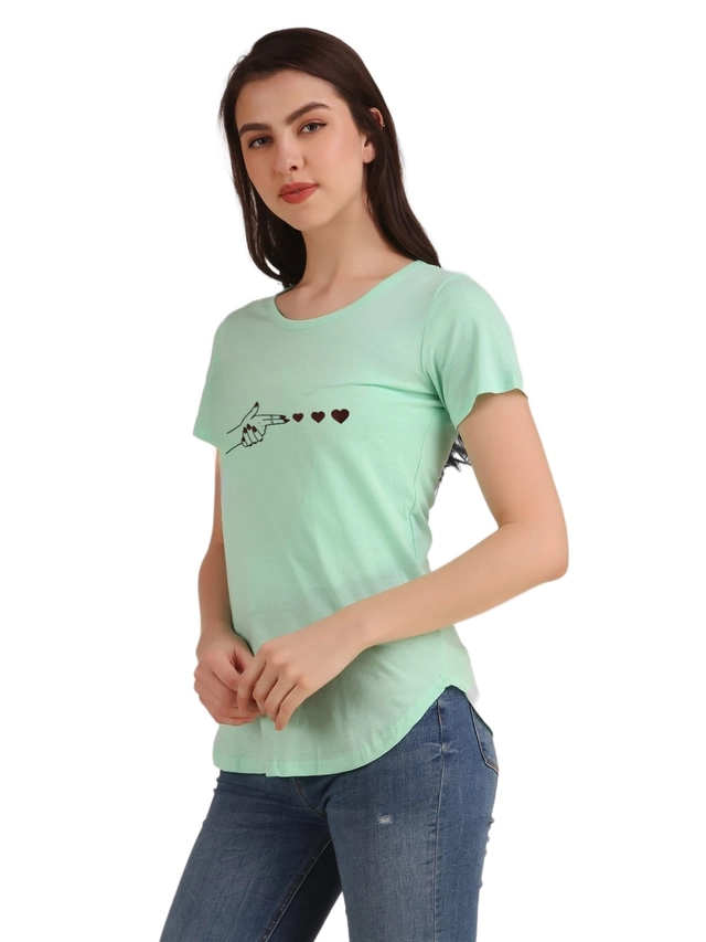 Round Neck Printed T-Shirt for Women (Green, S)