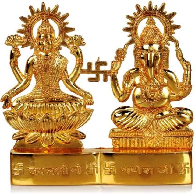 Shree Laxmi Ji & Shree Ganesh Ji Idol Brass (Gold, Pack of 1)