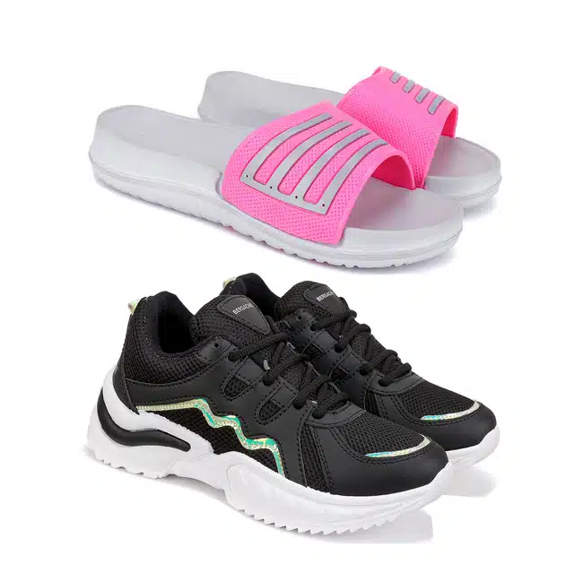 Combo of Sliders & Sports Shoes for Women (Pack of 2) (Multicolor, 4)