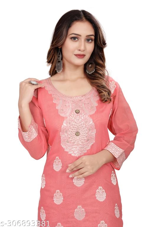 Cotton Embroidered Kurti for Women (Pink, L)