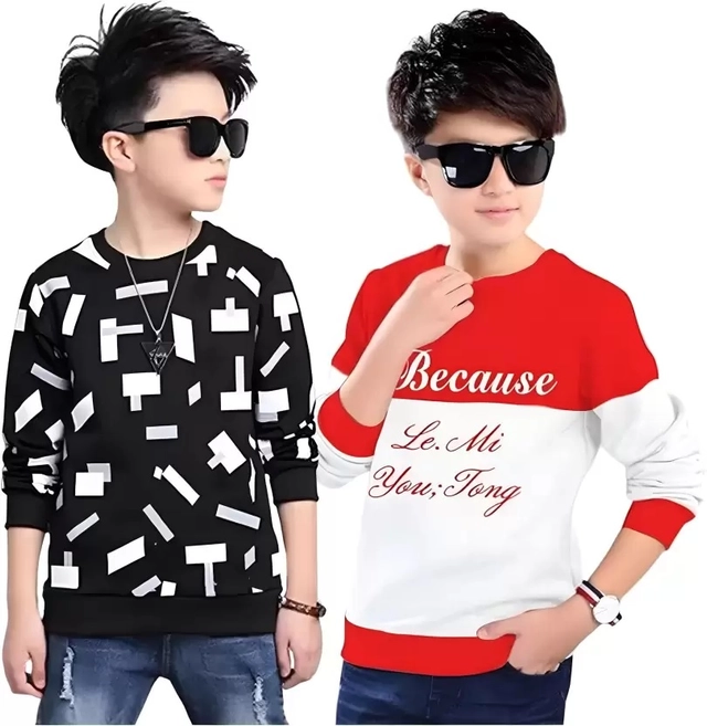 Round Neck Printed T-Shirts for Boys (Multicolor, 8-9 Years) (Pack of 2)