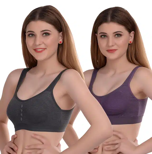 Non-wired Bra for Women (Pack of 2) (Black & Purple, 36)