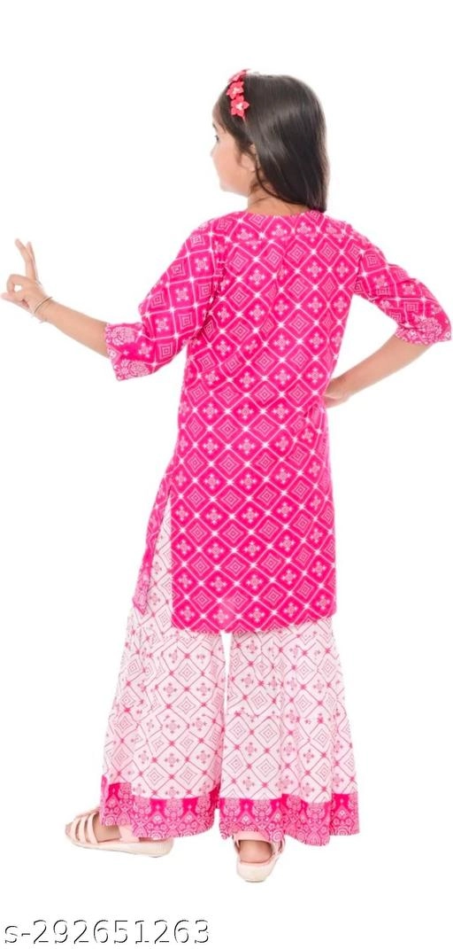 Rayon Kurta Set for Girls (Pink & White, 11-12 Years)