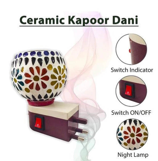 Electric Kapoordani with Night Lamp Incense Burner (Multicolor)