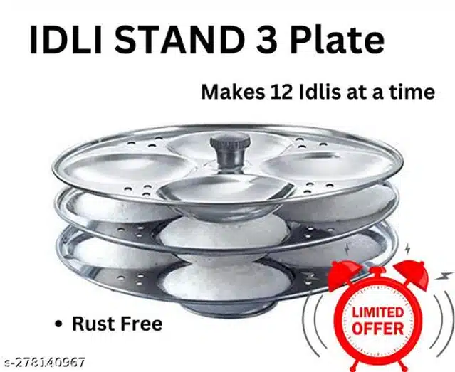 Stainless Steel 3 Plate Idli Maker (Silver)