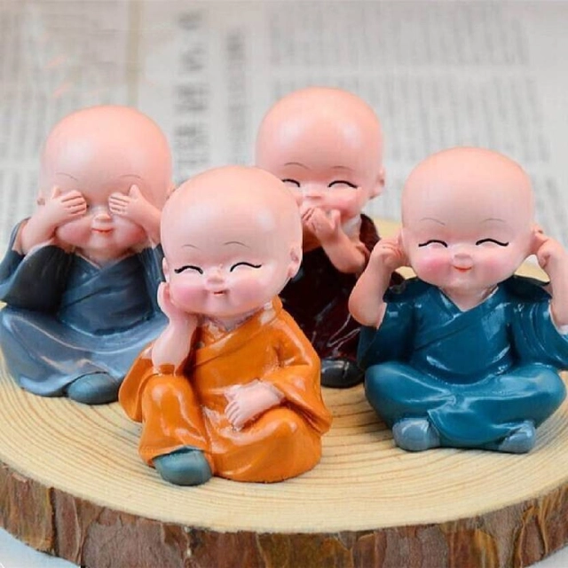 Miniature Buddha Monk Statues for Home Decor and Gifts Set of 4 (Small, Multicolour)