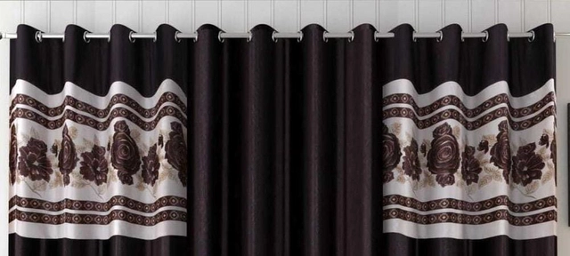 Polyester Room Darkening Printed Door Curtains (Brown, 7 Feet) (Set of 3)