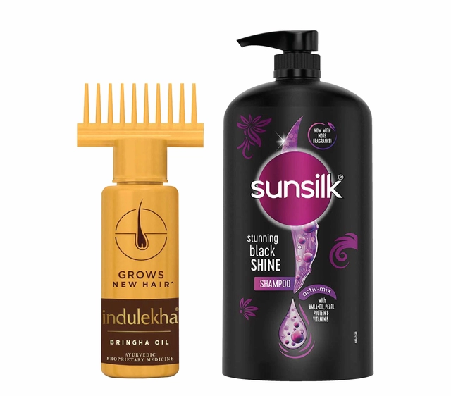 Combo of Indulekha Bringha Herbal Hair Oil (100 ml) & Sunsilk Black Shine Shampoo (1000 ml) (Set of 2)