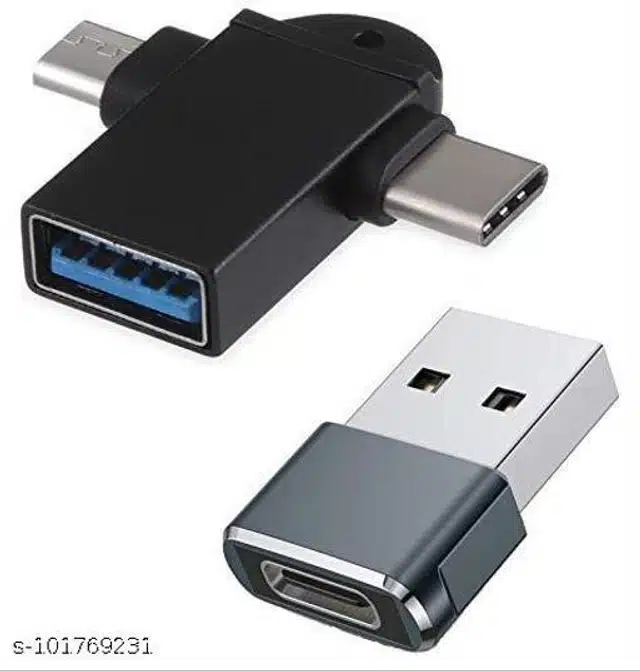 2 In 1 Type C & Micro OTG Male to USB A 3.0 Female (Black, Set of 2)