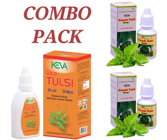 Combo of Keva Gold Tulsi (30 ml) & 2 Pcs Panch Tulsi (15 ml) Ayurvedic Drops (Set of 3)