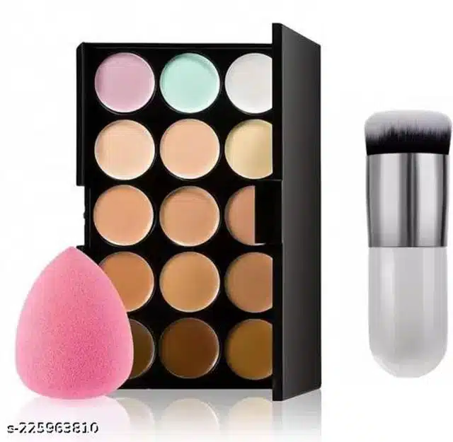 Concealer Palette & Makeup Blender with Makeup Brush (Set of 3)