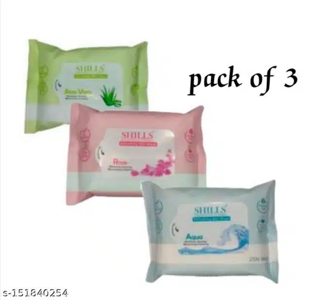 Shills Aqua with Aloevera & Rose Wet Face Wipes (Pack of 3)