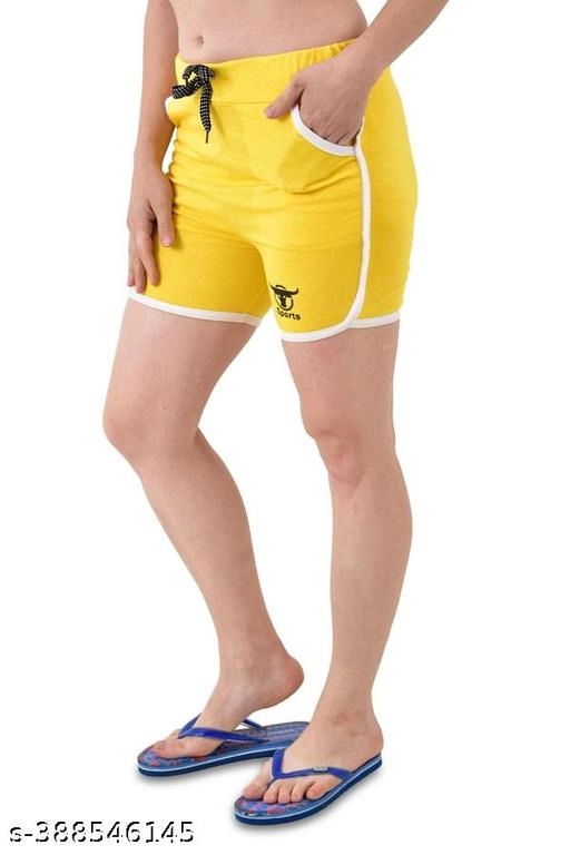 Cotton Solid Shorts for Women (Yellow, S)