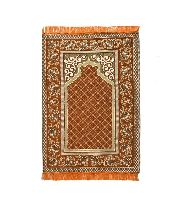 Velvet Chenille Super Soft Namaz Prayer Mat (Orange, 70x110 cm)