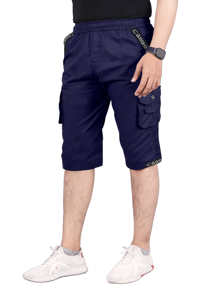 Cotton Solid Capri for Men (Blue, 28)