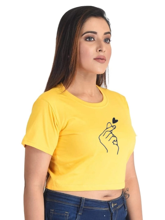 Cotton Blend Printed Top for Women (Yellow, S)