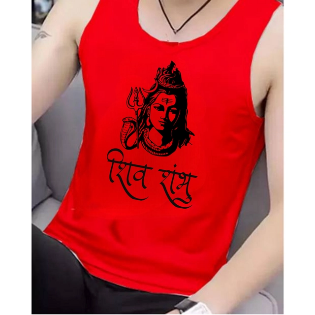 Polycotton Printed Gym Vest for Men (Red, S)