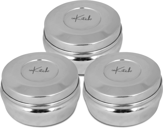 Inkitch Stainless Steel Storage Container with Lid for Kitchen (Silver, Pack of 3)