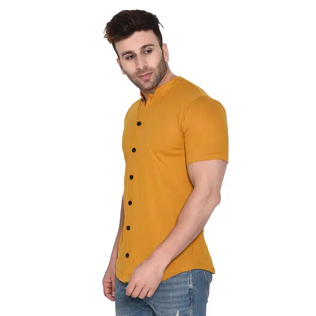 Men Solid Mandarin Collar Shirt (Mustard, L) (RSC-255)