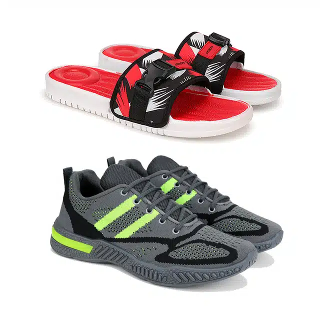 Combo of Flip Flops & Sports Shoes for Men (Pack of 2) (Multicolour, 9)