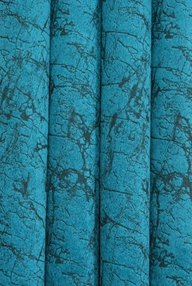 Velvet Printed Window & Door Curtains (Pack of 2) (Aqua Blue, 5 feet)