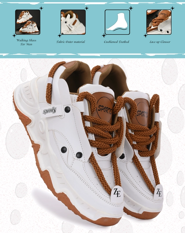 Sneakers for Men (Tan & White, 6)