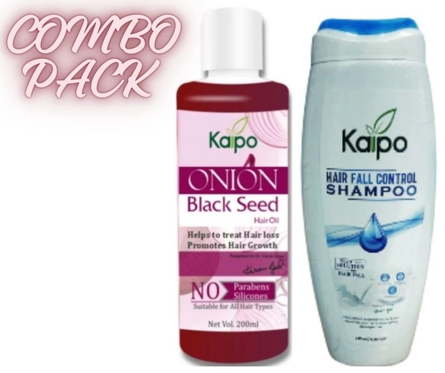 Combo of Kaipo Onion Black Seed Herbal Hair Oil (200 ml) & Hair Fall Control Shampoo (175 ml) (Set of 2)