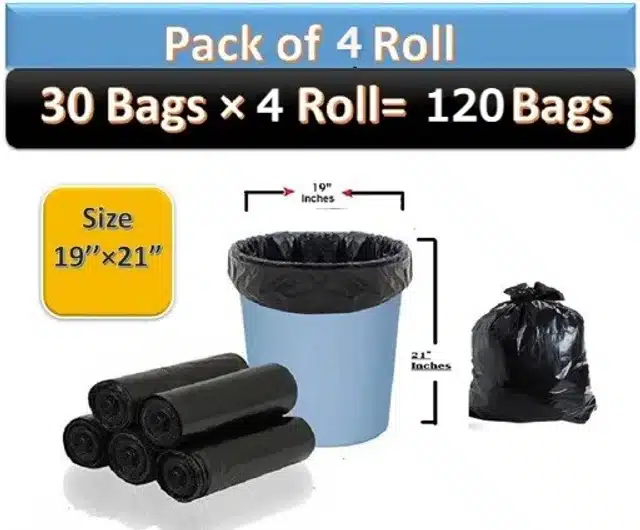 Biodegradable Garbage Bags 19 X 21 Inches (Medium) 120 Bags (4 rolls)  Dustbin