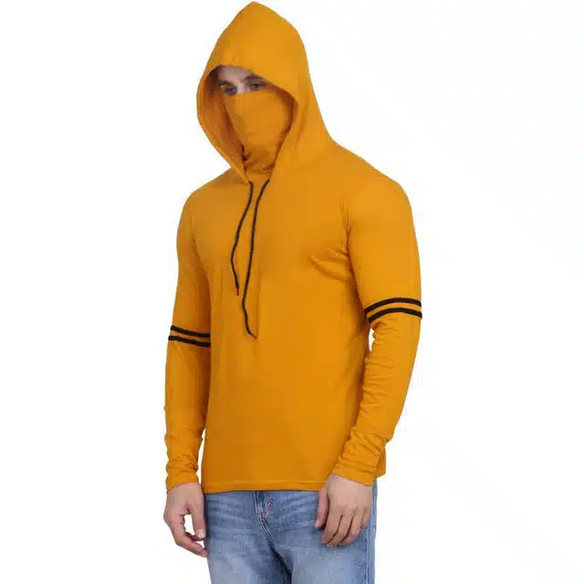 Men's Mask Hooded Full Sleeves T-Shirt (Mustard, L) (J-23)