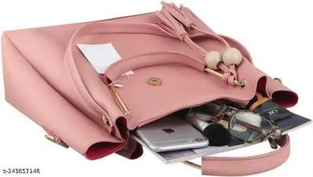 Handbag for Women (Pink, Pack of 3)