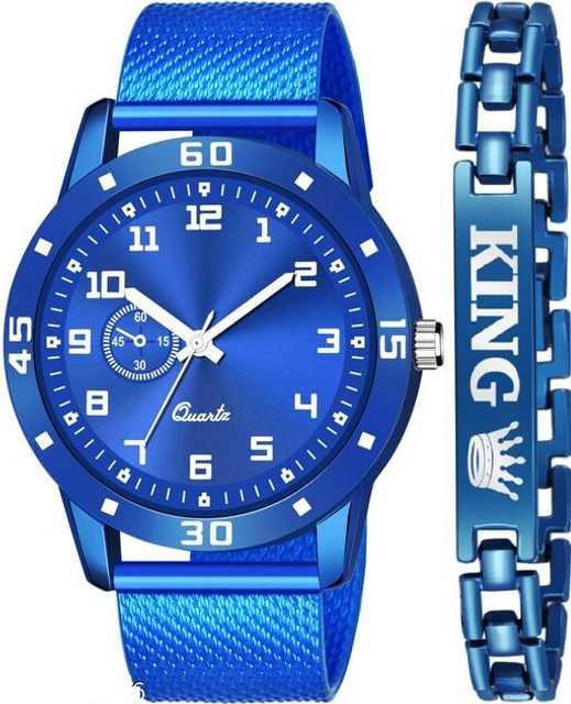 Elegant Collection Stylish PU Belt Watch & Bracelet (Blue, Pack Of 2) (EC_008)