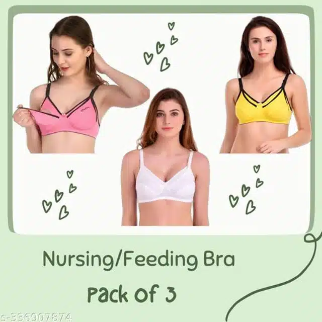 Cotton Blend Non Padded Maternity Bra for Women (Multicolor, 30C) (Pack of  3)