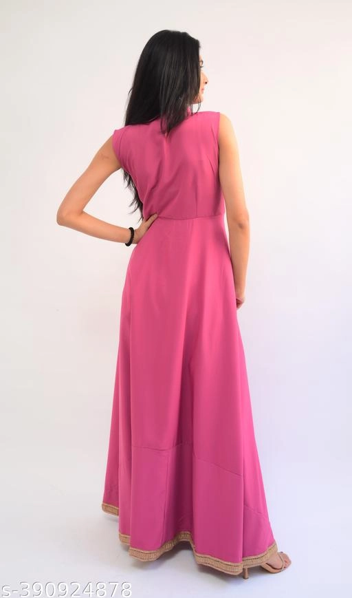 Crepe Solid Gown for Women (Pink, XS)