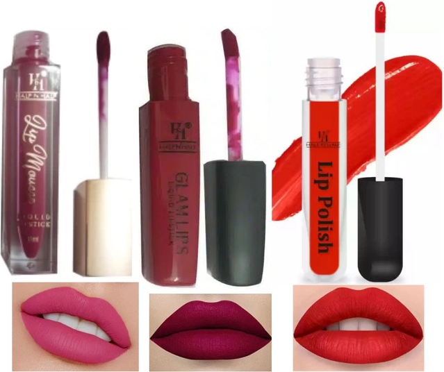 Combo of Lip Polish with Liquid Lipstick & Lip Mousse (Multicolor, Set of 3)