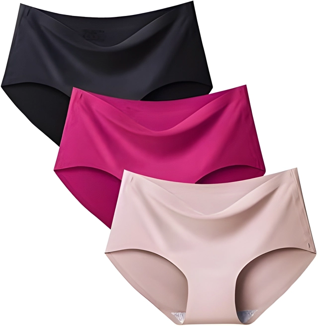 Cotton Solid Mid Waist Seamless Panties for Women & Girls (Multicolor, S) (Pack of 3)