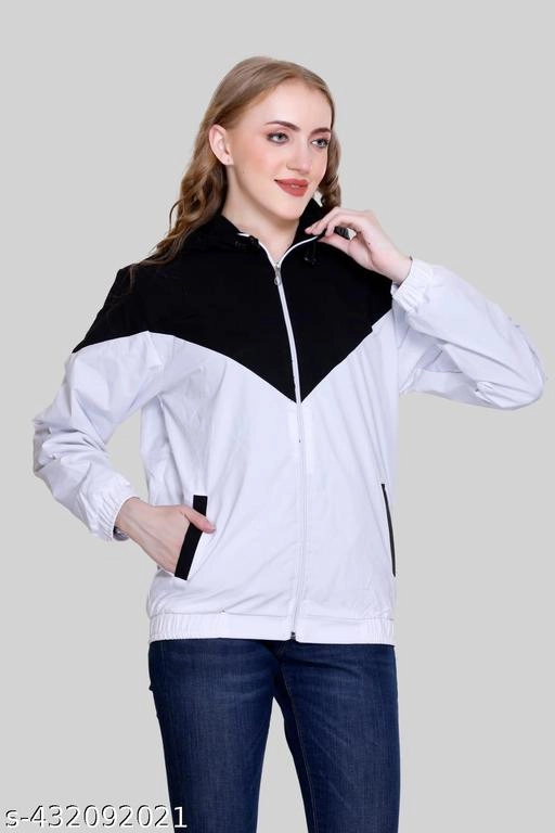 Nylon Solid Jackets for Women (Black & White, M)