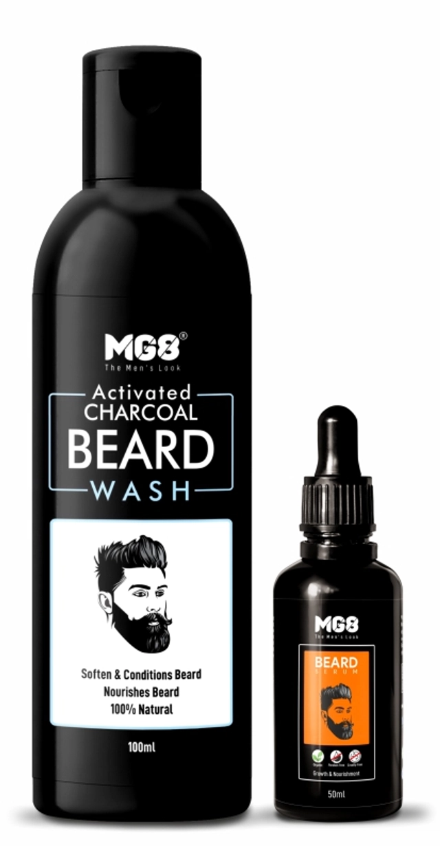 Combo of MG8 Beard Serum (50 ml) & Charcoal Wash (100 ml) (Set of 2)