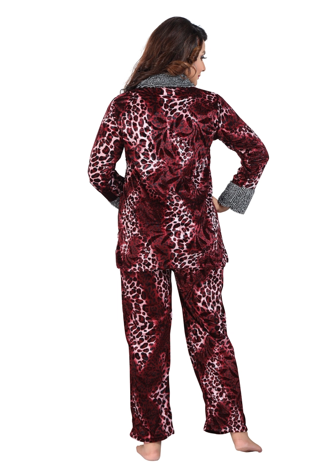 Velvet Printed Nightsuit for Women (Maroon, M)