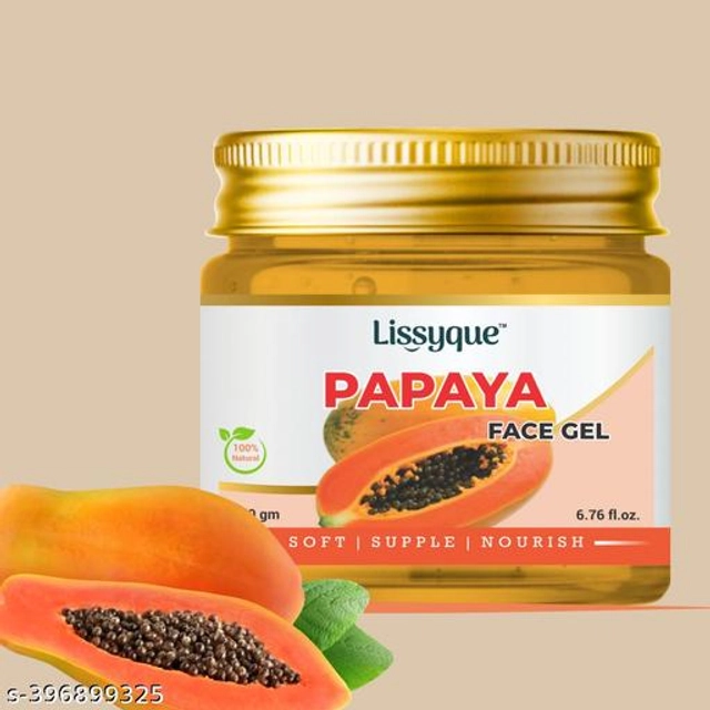  Lissyque Papaya Gel, Face And Hair, Ideal For Acne Scars, Dark Circles, Moisturising, Soothing, Multipurpose Gel - 200 gm